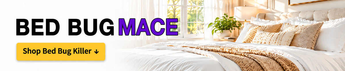 Bed Bug MACE - shop bed bug killer. Bright, tidy bedroom with a white bed and knit throw.