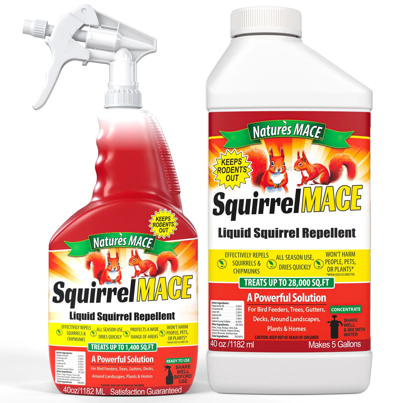 Squirrel MACE squirrel repellent 40 ounce Ready to Use Spray and 40 ounce Concentrate Combo Kit | gallery:combo-kit