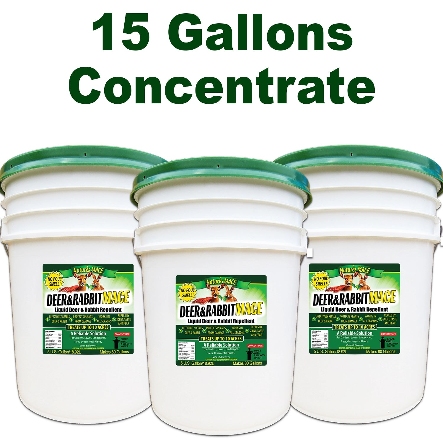 Three 5-gallon pails of Nature's MACE Deer & Rabbit Repellent Concentrate, 15 gallons total | gallery:15-gallon